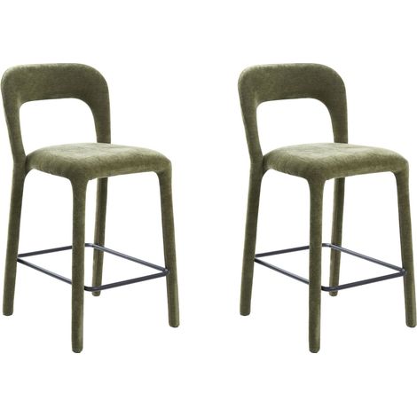 Set di 2 sgabelli da bar completamente imbottiti in ciniglia con schienale curvo verde Lakeville (1/5)