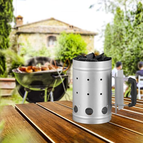 Camino accendifuoco per carbone, in acciaio, per barbecue e griglia, HxD 27x16 cm, argento. (1/4)