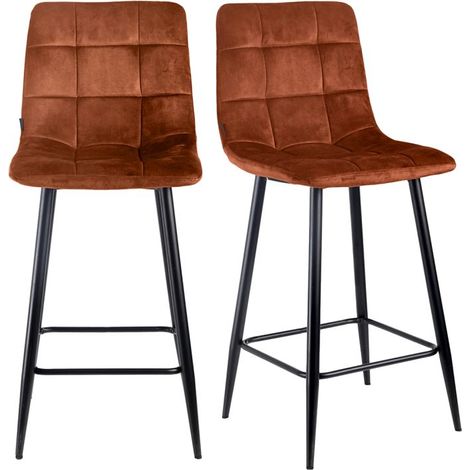 Lot 2 tabourets de bar en velours ocre pieds métal noir – NAMI 2 (1/5)