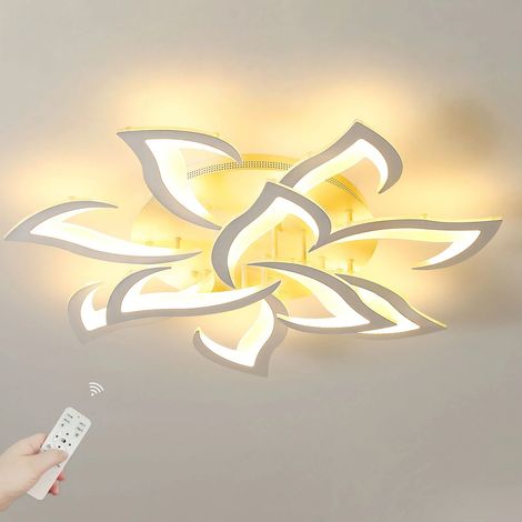 Plafonnier LED fleur 10 têtes, plafonnier design moderne avec télécommande, intensité variable, lampe plafond en métal et acrylique (1/5)