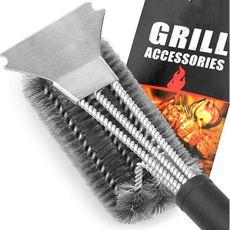 Filiyano-Brosse et grattoir pour barbecue, 18 po en acier inoxydable tressé (1/5)