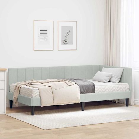 vidaXL Cornice del letto ad angolo Grigio chiaro 100 x 200 cm Velluto (1/5)