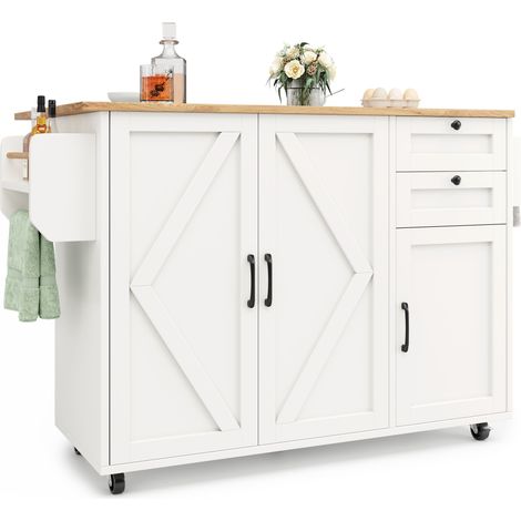 ELVMI Carrello da Cucina con 2 Cassetti, Ripiani e Piano Pieghevole con Ruote per Cucina in MDF 120 x 43.2 x 92 cm (1/5)