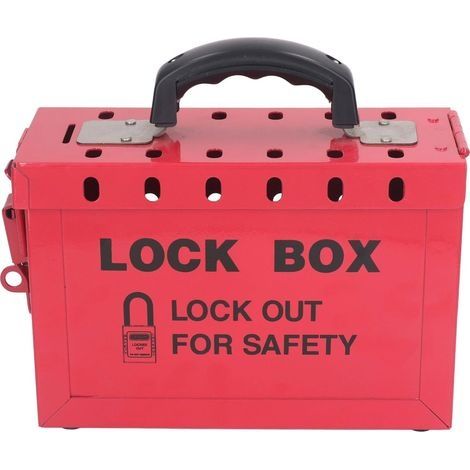 Boîte à Cadenas Safety Group, Boîte de Consignation en Acier Inoxydable avec Poignée Ergonomique, Peut Contenir 13 Cadenas, Couvercle à Charnière et Loquet, Trou de clé Visible, (1/5)