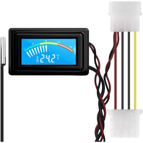 Thermomètre numérique LCD, Moniteur de température avec sonde étanche 50℃-110℃ pour ordinateur refroidissement de l'eau PC Aquarium Voitures Terrariums, Prise 4 broches DC 4V-25V (1/5)