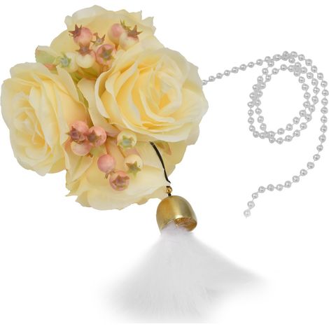 Boule de fleurs artificielles rose, accessoire photo créatif avec clochette et plumes, décoration jaune pour shooting (1/5)
