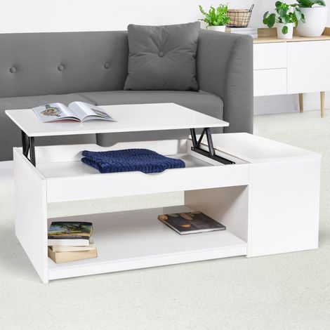 Mesa de centro elevable ELEA con caja de madera blanca