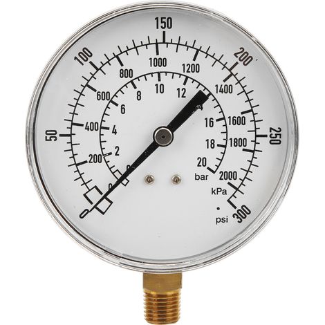 Manomètre radial 90mm Ø, 1/4NPT, pression d'huile 0-300psi 0-2000kpa 0-20bar (1/5)