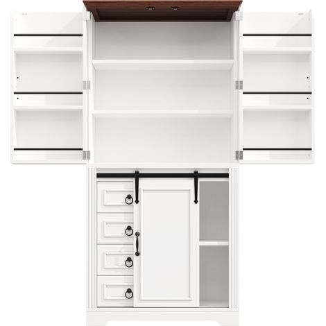 Credenza alta da cucina bianca in MDF con 4 cassetti, ripiani regolabili e chiusura soft-close (1/5)