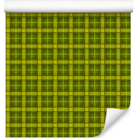 Papel pintado a cuadros verdes, amarillo y oliva para salón y dormitorio, 50x1000 cm. (1/5)
