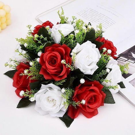 Compositions florales, bouquets, décoration de mariage, boules de roses, boules de fleurs en soie, fleurs artificiellesblanc, rouge (1/5)