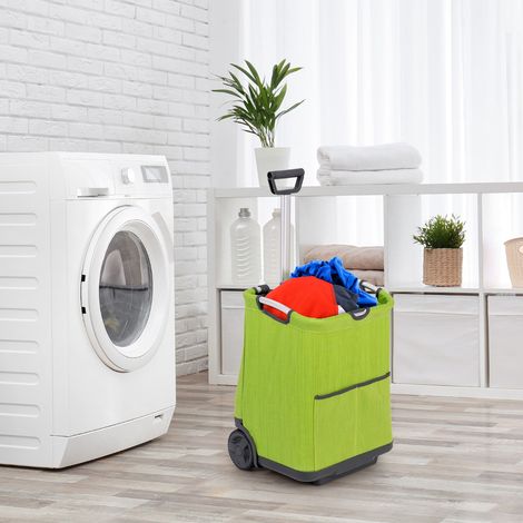 Chariot de Courses Pliable 50L 3 Poches Poignée Rétractable Aluminium Vert (1/2)