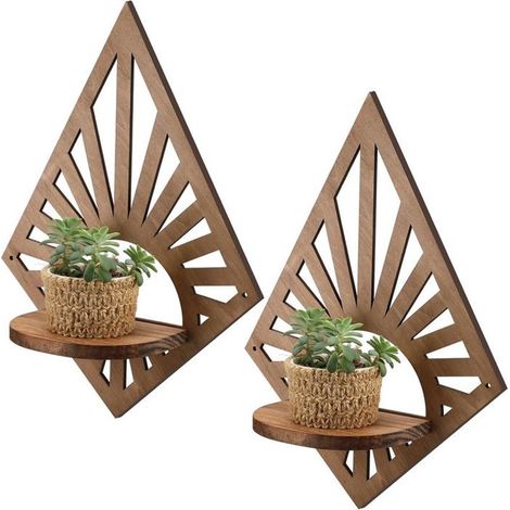 Lot de 2 Étagères Murales Bohème Marron en Bois en Forme de Losange (1/5)