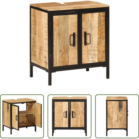 Holzschrank - Waschbeckenunterschrank 55x35x60 cm Massivholz Mango und Eisen (1/5)