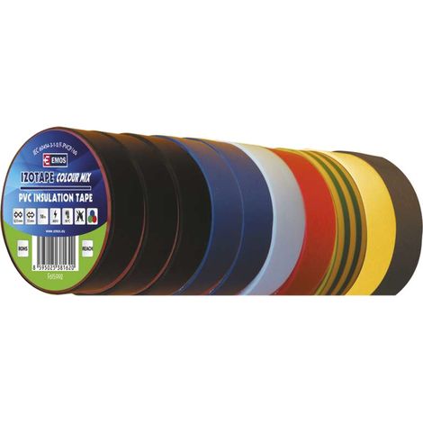 Nastro isolante in PVC 15 mm x 10 m, confezione mista da 10 pezzi, lunghezza totale 100 m.