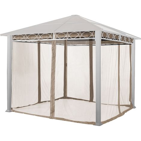TOOLPORT Moskitonetz für Gartenpavillon Rendezvous Deluxe 3x3 m - Polyester - Insektengitter mit Reißverschluss - cappuccino (1/5)