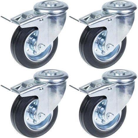 Rollen - 100mm - Set von 4 - Drehbar mit Bremse - Tragfähigkeit 360kg