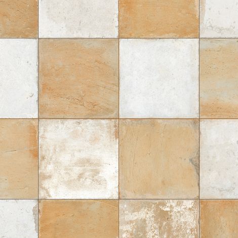 Carrelage Vintage effet Carreau ciment Jaune Damier 45x45x0,95 cm Rosaria - Sol et mur intérieur (vendu par carton de 1 m²) - RO'MA CARRELAGE