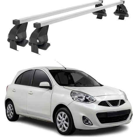 OMAC Dachträger Querträger Stahl für Nissan New Micra 2017-2026 – Abschließbar – City-Crash-getestet – DIN 75302:2019 – ISO/PAS 11154:2006 – Max. 50 kg Silber (1/5)