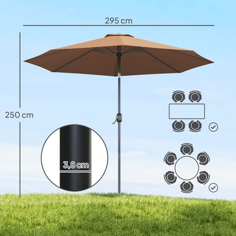 Outsunny Parasol droit chocolat Ø3m, métal 180g/m² manivelle inclinable (1/5)