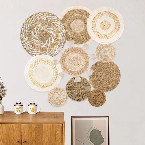 Panier Muraux Bohème à la Main Osier Decoration Murale Decoration Muraux en Rotin Ronde Rotin Décorations Murale Sets de Table pour Salle à Manger Chambre à Coucher Bureau (Paquet de 10) (1/5)
