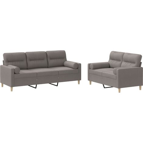 vidaXL Set Divani 2 pz con Cuscini Tortora in Tessuto (1/5)