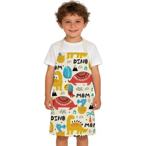 Grembiule per bambini con motivo di dinosauri in stile cartone animato, ideale per dipingere e cucinare in cucina. Consigliato per bambini e bambine. (1/5)