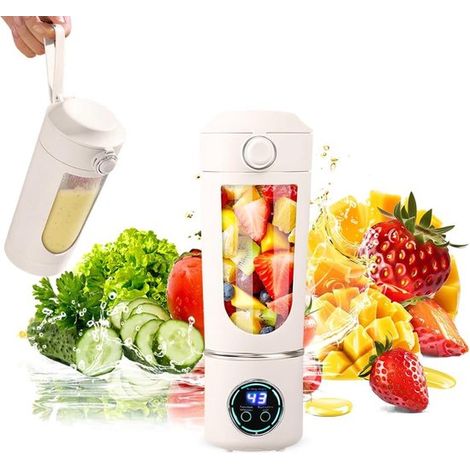 Frullatore portatile senza fili con doppio coperchio e display digitale (700 ml) – Ricaricabile, con 12 lame in acciaio inossidabile, per frullati, succhi e da portare sempre con sé.