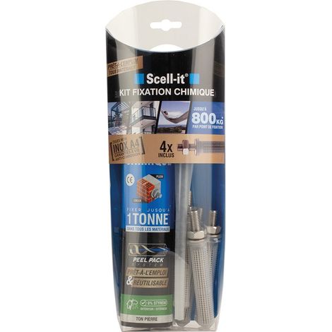 Scell-It – Kit de scellement chimique 280 ml – Fixation jusqu'à 800 kg – Inclus 4 tiges INOX M10 – Technologie PEEL PACK pour installation rapide