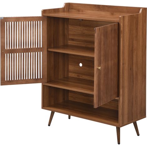 Scarpiera con ante a doghe, mobile ingresso con scomparto aperto, 80 x 35 x 105 cm, noce (1/5)