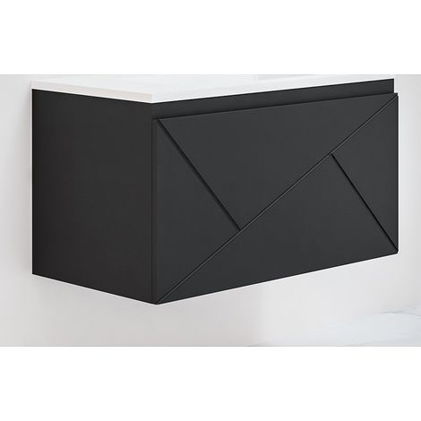 Caisson meuble suspendu noir mat 800mm – 2 tiroirs – Rangement optimisé pour espaces modernes – Installation facile au mur – Anconetti