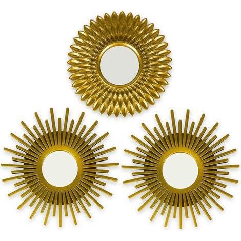 Miroir Murale 3 Pièces Miroir Rond pour Decoration Murale dans Maison, Salon et Chambre Miroir Soleil Accrocher au Mur Original Cadeau Femme et Maman Miroir Doré pour Décoration (1/5)