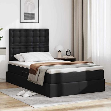Bett mit Stauraum und LED Schwarz 120 x 190 cm Kunstleder