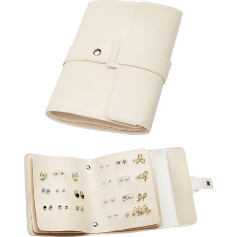 Pratico contenitore per orecchini, piccolo libro, sacchetti per riporre gli orecchini, portagioie, organizer per gioielli, espositore per orecchini (beige) (1/5)