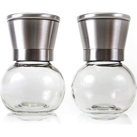 2 moulins à poivre manuels, inox et verre (1/4)