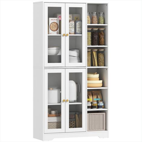 Vaisselier vitré haut 4 portes fermeture douce - Panneau de particules/MDF blanc - 90x35x172 cm (1/5)
