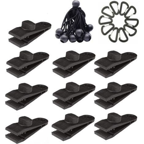 DEESSE SHOP - 10 ensembles de pinces à bâche pour tentes, bâches, auvents, pinces pour auvents, tendeur élastique, corde élastique, bâche, corde élastique pour tentes, couvertures, auvents, bannières, (1/5)