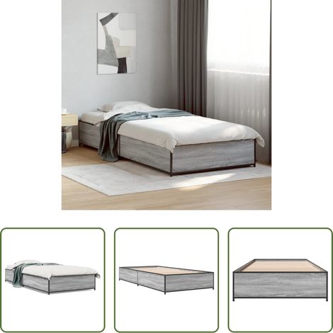 Holzwerkstoff - Bettgestell Grau Sonoma 75x190 cm Holzwerkstoff und Metall (1/5)