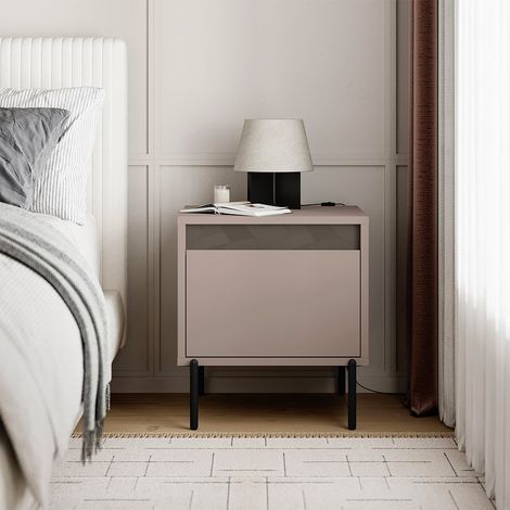 Comodino Mott tortora con cassetto e dettaglio decorativo 45x40x50H (1/5)