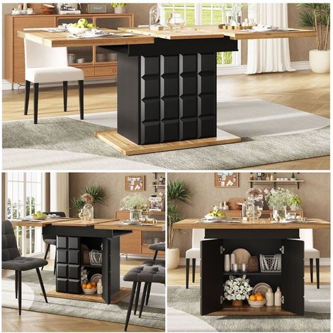 Table de cuisine 110-140x80, table extensible table à manger, rangement intégré, plateau rabattable, surface facile d'entretien (1/5)