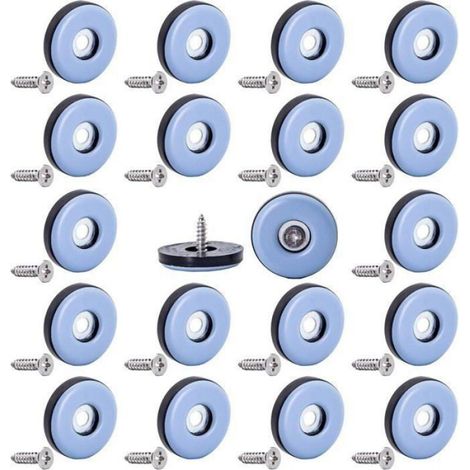 Patins En Téflon - Diamètre 22 mm - Épaisseur 7 mm - Filetage M4 x 16 mm - Pour Sol Dur Moquette Carrelage Bois - Lot De 20 (1/4)
