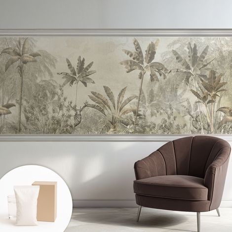 Papier peint décoratif avec colle pour salon, chambre à coucher et bureau – Design moderne et facile à poser Jungle tropicale 250x104 cm (1/5)