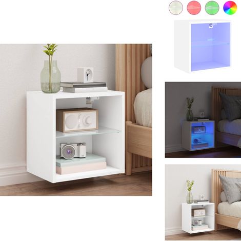 Table de chevet murale avec lumières LED blanc - Meuble Tv - Table De Chevet - Lampe De Chevet - Éclairage Led - Meubles Blancs (1/5)