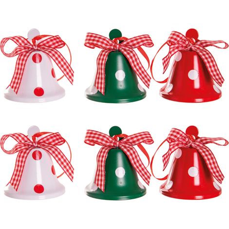 Addobbi Albero Natale Set 6 Campanelle Dots Decorazioni Natalizie Da Appendere (1/4)