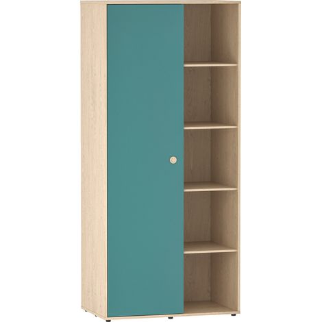 Neptune 1 Door Wardrobe With Hanging Rail & Storage Shelf, Blue-&-Oak (1/5)