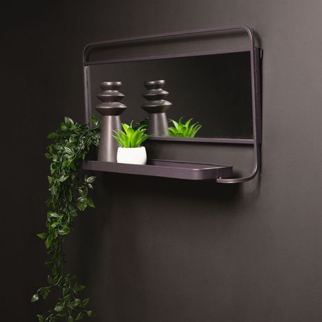 Miroir mural "Cosy" avec étagère en métal - Gris fusain - L 71 x P 11 x H 35,6 cm - Livraison gratuite (1/2)