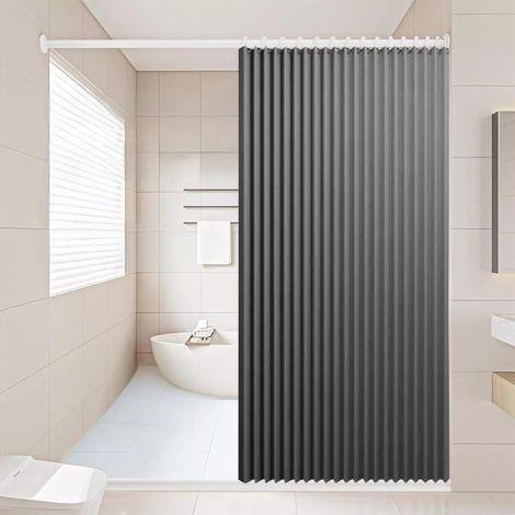 Rideau de Douche Magnétique Pliable et imperméable avec Crochets, Séparation Humide et sèche, Rideaux de Douche en Polyester Lin très résistants pour Salle de Bain, Gris, 80x200cm (1/5)