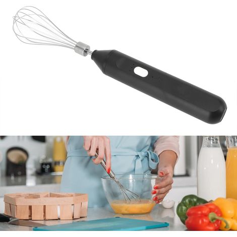 Fouet électrique rechargeable USB portable, mousseur à lait portable en acier inoxydable, ustensiles de cuisine et de bar (noir) (1/5)