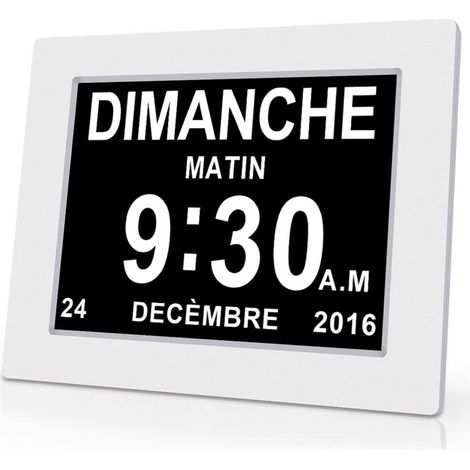 Jalleria Orologio digitale LCD da 8" con calendario, data, giorno e ora Alzheimer per genitori, nonni e bambini - Bianco (1/5)