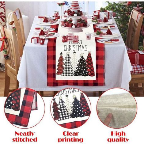 1 Chemin de table, motif bonhomme de neige, lin lavable, décoration fête Noël (1/4)